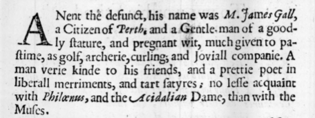 Extrait de “The muses threnodie, or mirthfull mournings on the death of master Gall” p.5, Adamson Henry, 1638